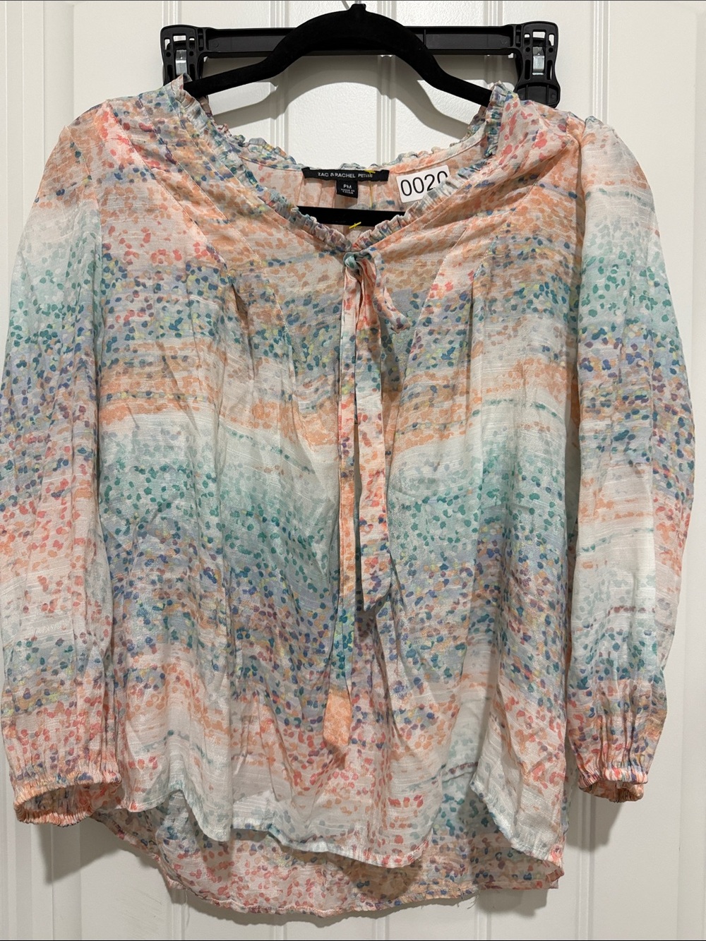 Zac & Rachel Pastel Multi-Print Tie-Neck Blouse